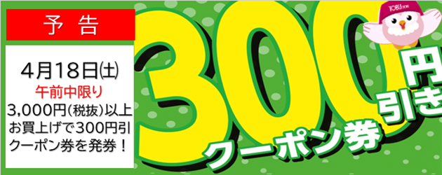 300円引きクーポン発券
